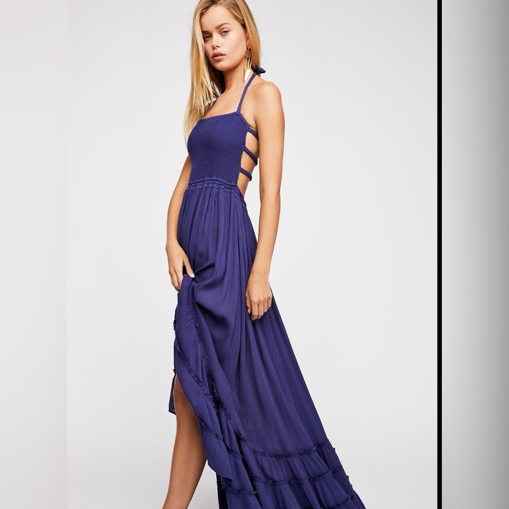 Free People Extra Tropical Maxi Dress in Purple Blue (Birdsong Blue) -M